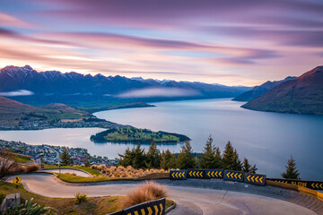 Iconic view of Queenstown from the Skyline Luge at sunrise | Queenstown, New Zealand