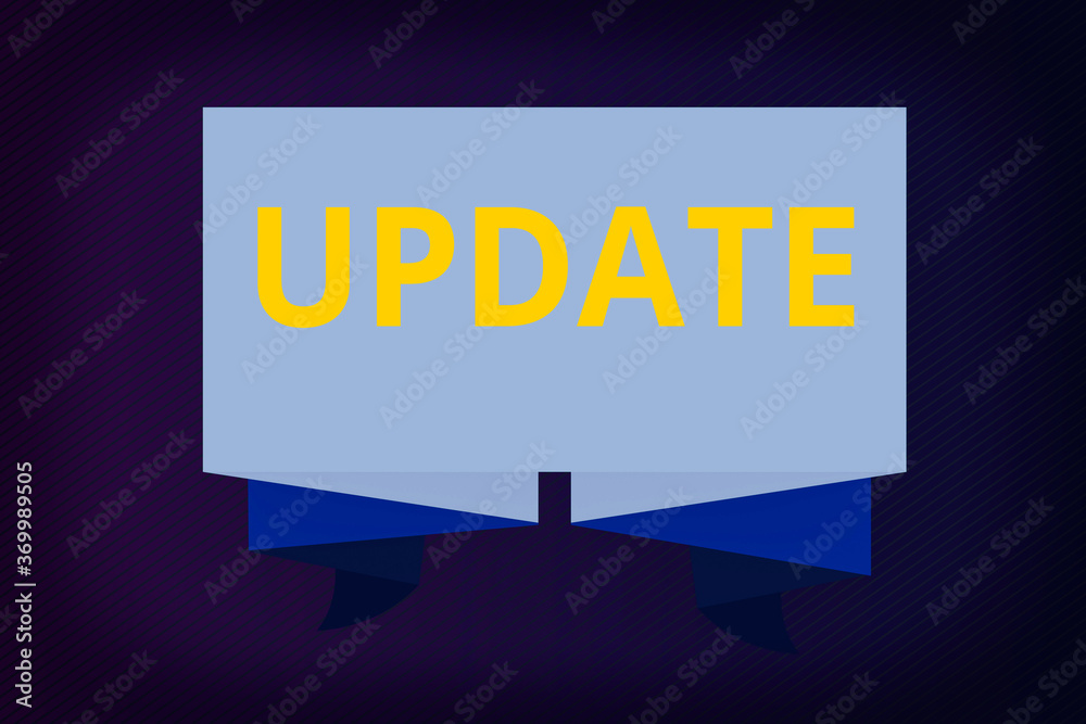 Sticker word writing text update. business photo showcasing by adding up to date information or making corre