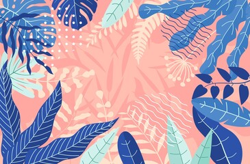 Vector illustration in trendy flat and linear style - abstract simple background with leaves and plants.