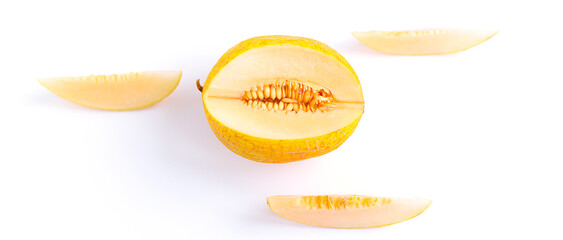 fresh yellow melon on a white background