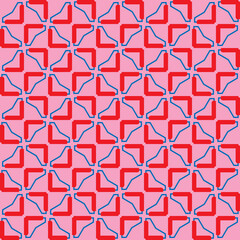 Vector seamless pattern texture background with geometric shapes, colored in red, pink, blue colors.