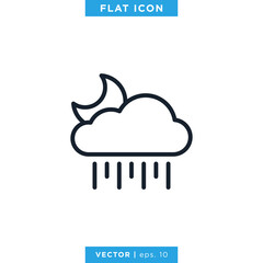 Night rain icon vector design template. Weather sign and symbol. Editable stroke