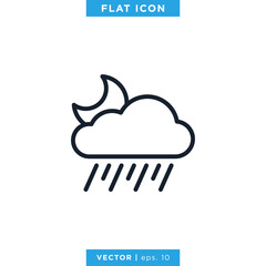 Night rain icon vector design template. Weather sign and symbol. Editable stroke