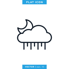 Night rain icon vector design template. Weather sign and symbol. Editable stroke