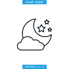 Cloudy night icon vector design template. Weather sign and symbol. Editable stroke