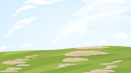 少し荒れた草原と空の風景_背景イラスト_16:9