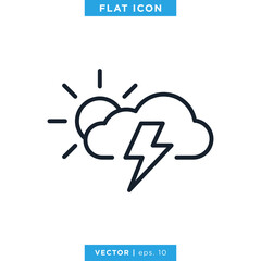 Thunder at Noon Icon Vector Design Template. Weather Sign and Symbol. Editable Stroke.