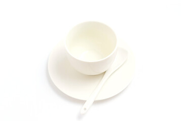 white Cup and plate on a white background