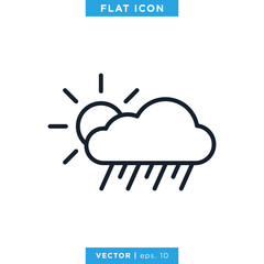 Heavy rain along with wind icon vector design template. Weather sign and symbol. Editable stroke.