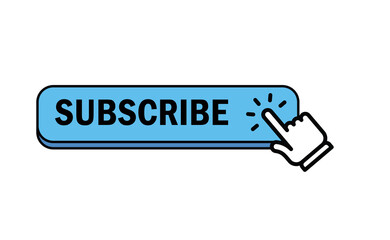 Subscribe button with hand click icon. Finger pointer clicking web site call to action. Clic vector.