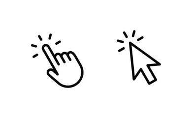 Hand and arrow clicking pointers. Click icons.