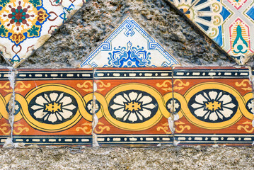 detail of the ruined facade of a Ceramics Factory in Vila Nova de Gaia in Portugal