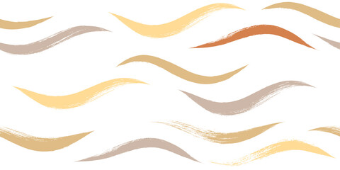 Fototapeta na wymiar Seamless Wave Pattern, Hand drawn autumn sea modern vector background. Wavy beach brush stroke, curly grunge paint lines, fall watercolor illustration