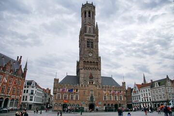 Fototapeta na wymiar The Markt (Market Square) of Bruges is located in the heart of the city.