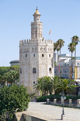 Fototapeta na wymiar Golden tower (in spanish Torre del Oro), Seville, Spain.