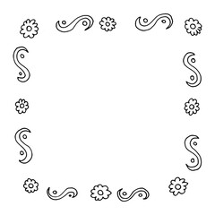 Simple hand-drawn frame with flowers and patterns.