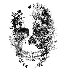 Black and white skull tattoo print design