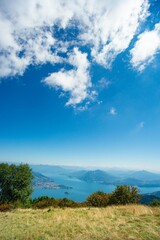 panoramic view of Lake Maggiore in Italy seen from the top of Mottarone