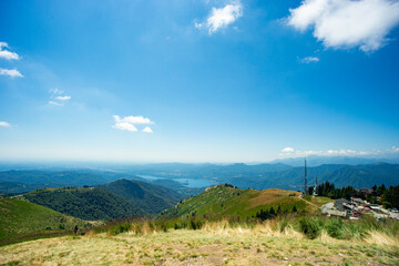 panorama from the top of mount mottarone in italy overlooking lake Maggiore