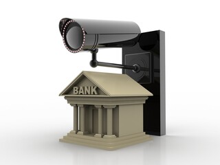 3d rendering bank under control CCTV camera