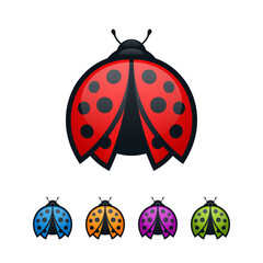 Icon Set of Colorful Ladybugs with Open Wings