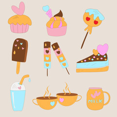 Hand drawn valentine heart with sweet food ,love concept.