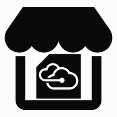 Shop network. "Cloud storage" online store. Electronic supermarket management. Sales analysis. E-commerce. Vector icon.