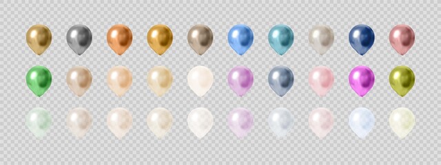 Set of colorful balloons isolated on transparent background. Vector illustration