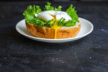 poached egg sandwich delicious snack ingredient organic eating healthy top view place for text copy space