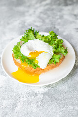 poached egg sandwich delicious snack ingredient organic eating healthy top view place for text copy space