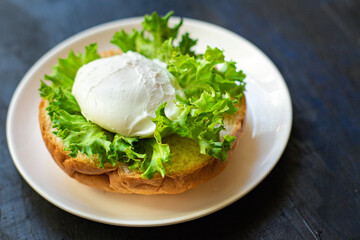 poached egg sandwich delicious snack ingredient organic eating healthy top view place for text copy space