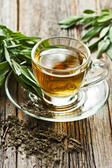 Infusion made from sage leaves. Medicinal herb Salvia officinalis