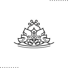 half mandala filigree stamp vector icon in outlines