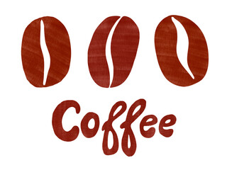 Internetional coffee day card design. Watercolor brown beans with lettering isolated on white background. Hand painting illustration.