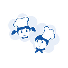 Happy boy and girl scullions, black silhouette isolated on white background. Vector illustration.