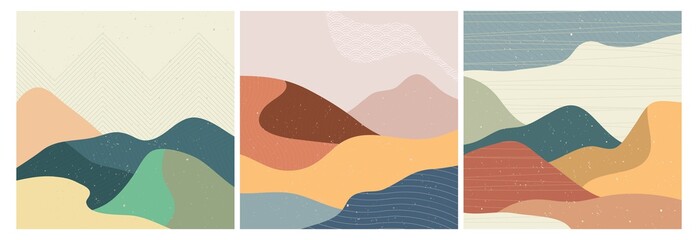 Abstrakte Natur, Meer, Himmel und Berglandschaft. Geometrischer Landschaftshintergrund im asiatischen japanischen Stil. Vektor-Illustration © gina