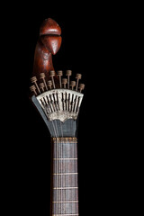 Portuguese guitar,  with tradicional fan (or peachow, watchkey) tuners - black background