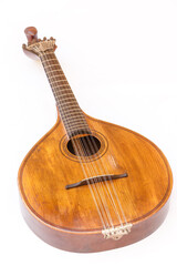 Portuguese guitar,  with tradicional fan (or peachow, watchkey) tuners - white background