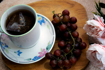 flower tea cup somo grapes and peonies