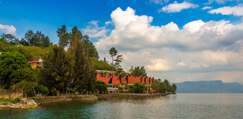 A Bataknese style resort on the shores of Danau Lake Toba, Sumatra, Indonesia