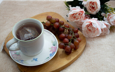 flower tea cup somo grapes and peonies