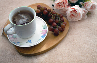 flower tea cup somo grapes and peonies