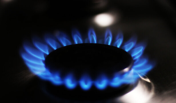 Gas Burner With A Burning Flame Of  Methane Gas