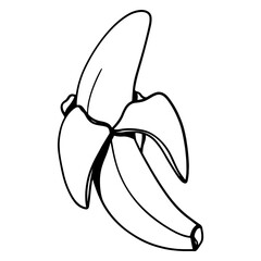 A cute kawaii beautiful banana, one half peeled and peeled. Doodle digital art outline. Print for packaging, brand, wrapping paper, textiles, sticker, postcard decoration, cafe, page coloring