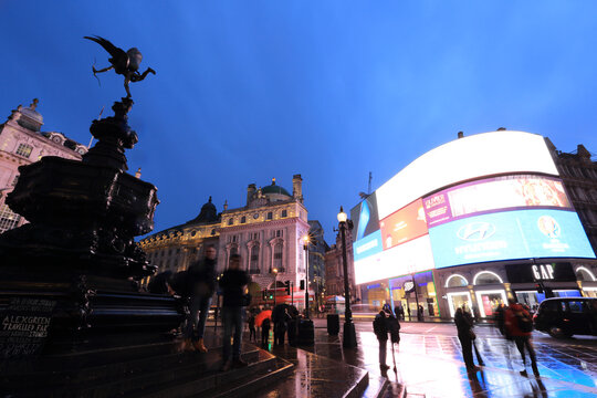 London, United Kingdom - April 24, 2016: Piccadilly Circus in London, United Kingdom, at dusk