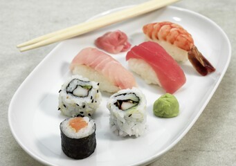 SUSHI NIGIRIZUSHI AND MAKIZUSHI, JAPANESE FOOD