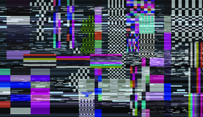 Fototapeta premium Retro VHS background with Glitch art effect. Vector illustration in retrowave and vaporwave style.