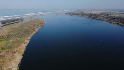 Aerial view of Depok beach lagoon in Bantul Yogyakarta. beautiful scenery