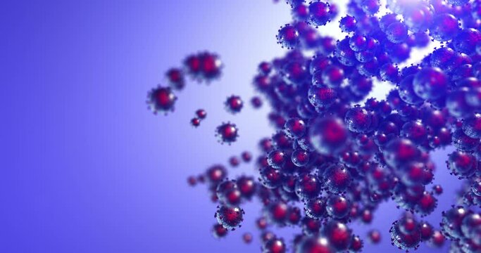 Genetically Modified Virus Slowly Moving Under Microscope. Dangerous Flu Outbreak. Seamless Loop With Copy Space. Health And Science Related High Quality Seamless Loop Virus CG Animation.
