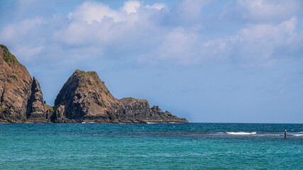 The rocky shoreline at Mawun Bay, near Kuta Lombok, Indonesia